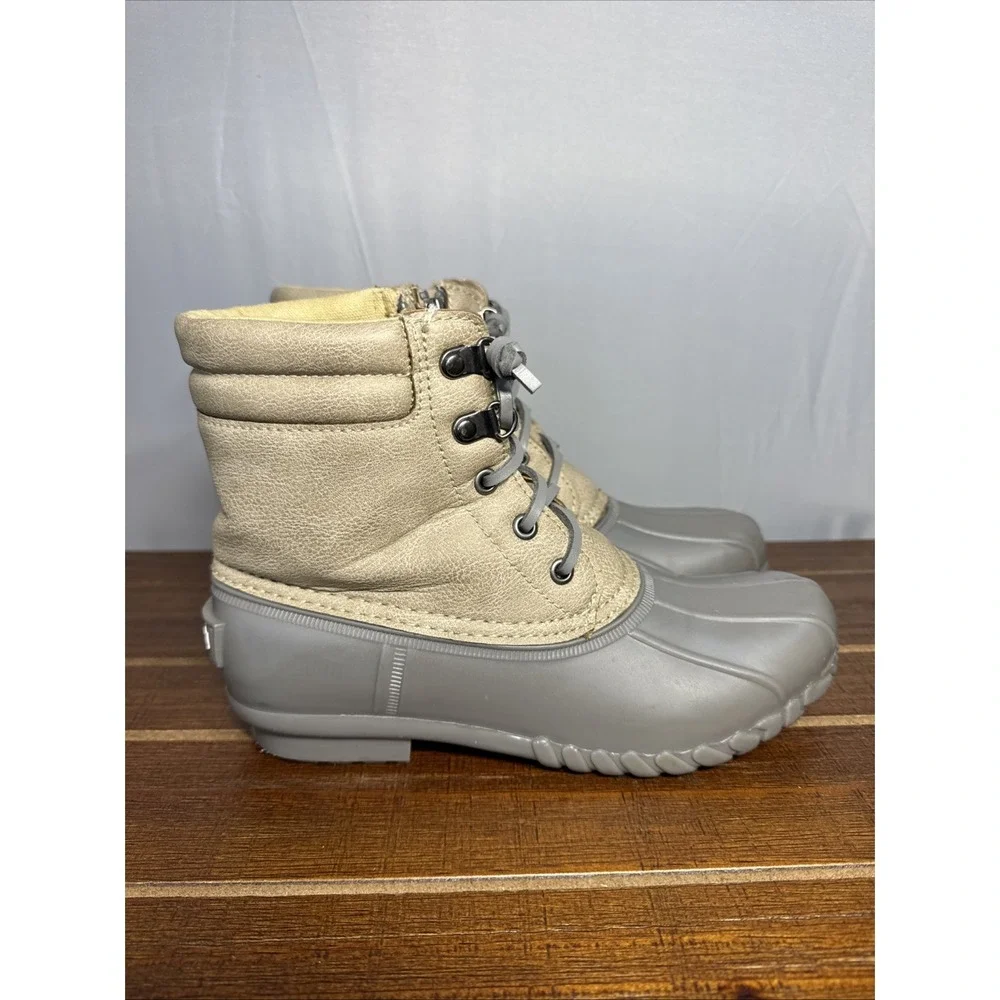 NAUTICA Women's Size 7 Gray & Tan Sea Ripple DUCK BOOTS Rain Winter Cold Weather